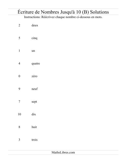 Nombres écrits jusqu'à 10 (B) page 2