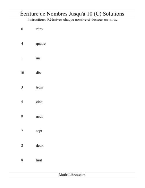 Nombres écrits jusqu'à 10 (C) page 2