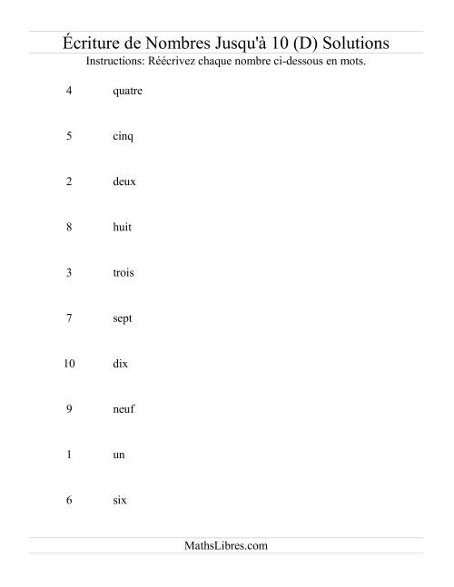 Nombres écrits jusqu'à 10 (D) page 2