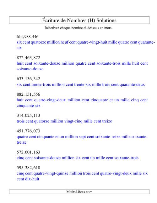 Nombres écrits -- 9-chiffres (version US) (H) page 2