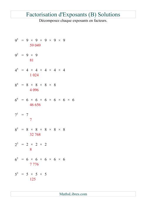 Décomposition de nombres en facteurs premiers (base 1 à 9; exposant 1 à 6) (B) page 2