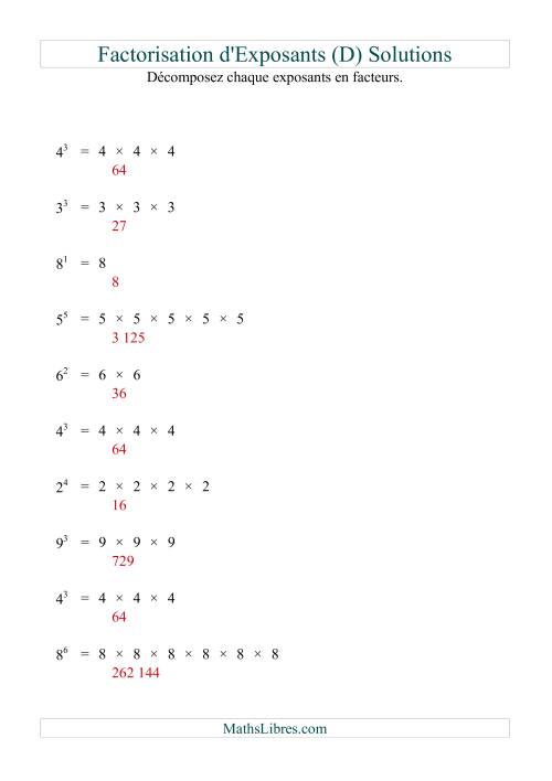 Décomposition de nombres en facteurs premiers (base 1 à 9; exposant 1 à 6) (D) page 2