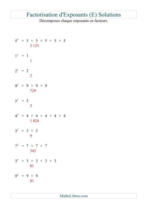 Décomposition de nombres en facteurs premiers (base 1 à 9; exposant 1 à 6) (E) page 2