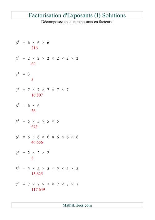 Décomposition de nombres en facteurs premiers (base 1 à 9; exposant 1 à 6) (I) page 2
