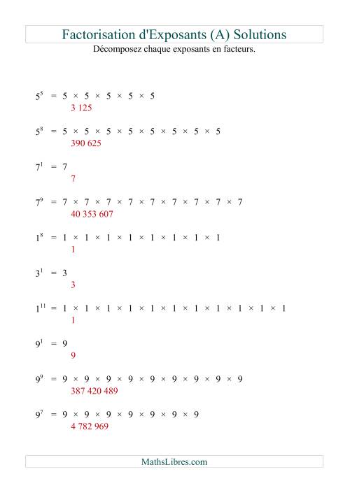 Décomposition de nombres en facteurs premiers (base 1 à 9; exposant 1 à 12) (A) page 2