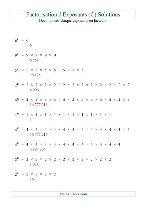 Décomposition de nombres en facteurs premiers (base 1 à 9; exposant 1 à 12) (C) page 2