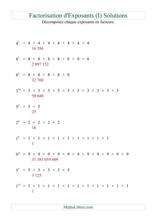 Décomposition de nombres en facteurs premiers (base 1 à 9; exposant 1 à 12) (I) page 2