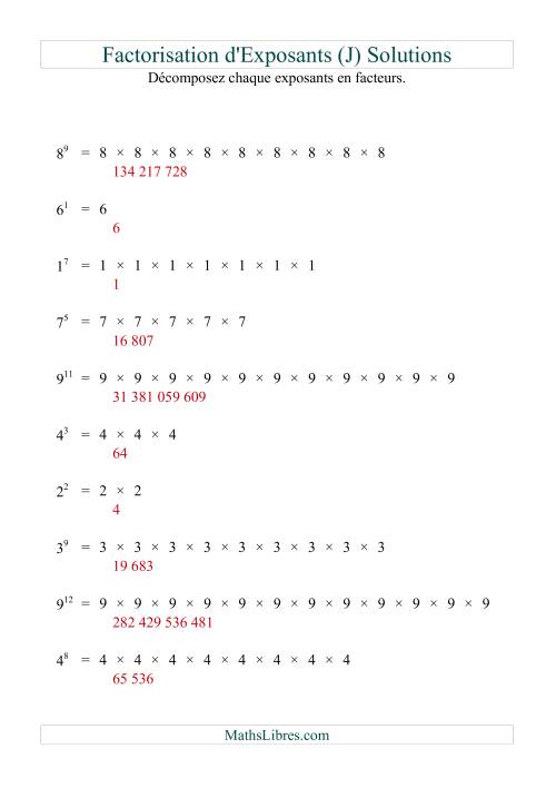 Décomposition de nombres en facteurs premiers (base 1 à 9; exposant 1 à 12) (J) page 2