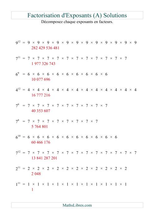 Décomposition de nombres en facteurs premiers (base 1 à 9; exposant 7 à 12) (A) page 2
