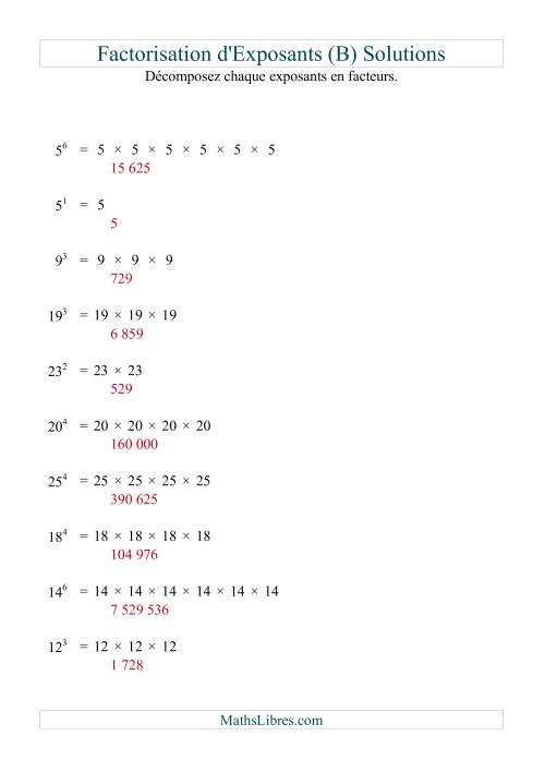 Décomposition de nombres en facteurs premiers (base 5 à 25; exposant 1 à 6) (B) page 2