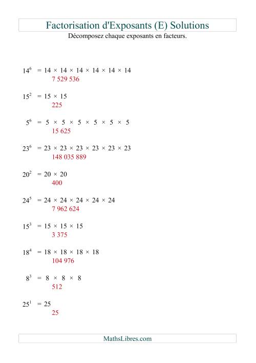 Décomposition de nombres en facteurs premiers (base 5 à 25; exposant 1 à 6) (E) page 2