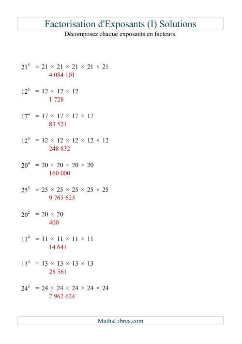 Décomposition de nombres en facteurs premiers (base 5 à 25; exposant 1 à 6) (I) page 2