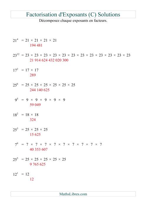 Décomposition de nombres en facteurs premiers (base 5 à 25; exposant 1 à 12) (C) page 2