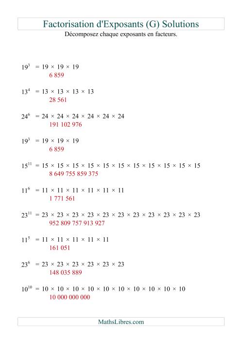 Décomposition de nombres en facteurs premiers (base 5 à 25; exposant 1 à 12) (G) page 2