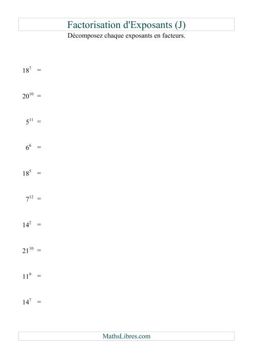 Décomposition de nombres en facteurs premiers (base 5 à 25; exposant 1 à 12) (J)