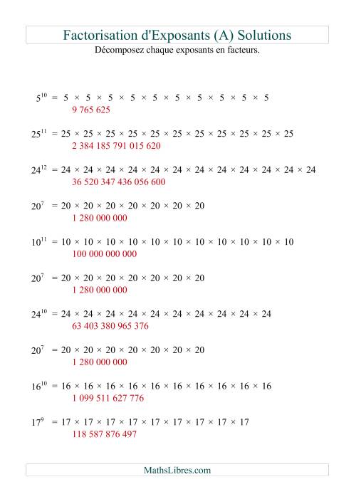 Décomposition de nombres en facteurs premiers (base 5 à 25; exposant 7 à 12) (A) page 2