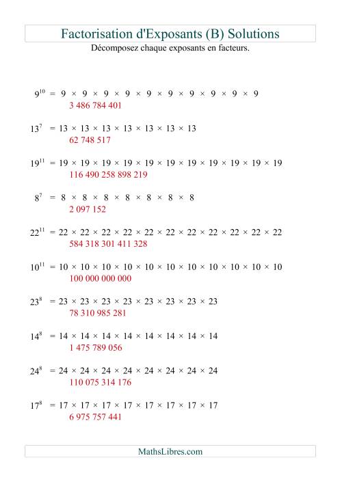 Décomposition de nombres en facteurs premiers (base 5 à 25; exposant 7 à 12) (B) page 2