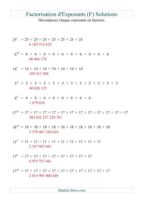 Décomposition de nombres en facteurs premiers (base 5 à 25; exposant 7 à 12) (F) page 2