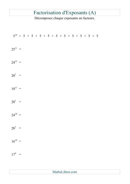 Décomposition de nombres en facteurs premiers (base 5 à 25; exposant 7 à 12) (Tout)