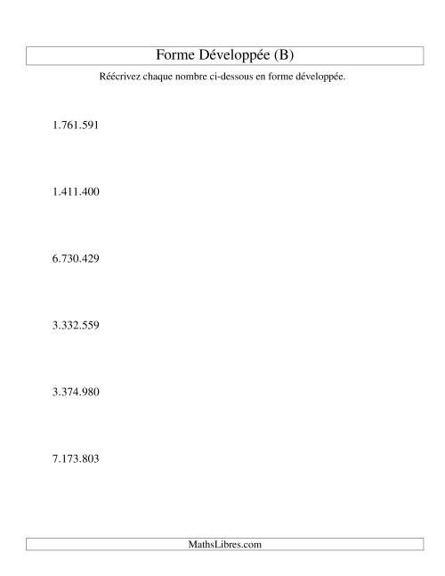 Écriture de nombres en forme dévoleppée 1.000.000 à 9.999.999 (version EU) (B)
