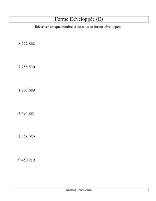 Écriture de nombres en forme dévoleppée 1.000.000 à 9.999.999 (version EU) (E)