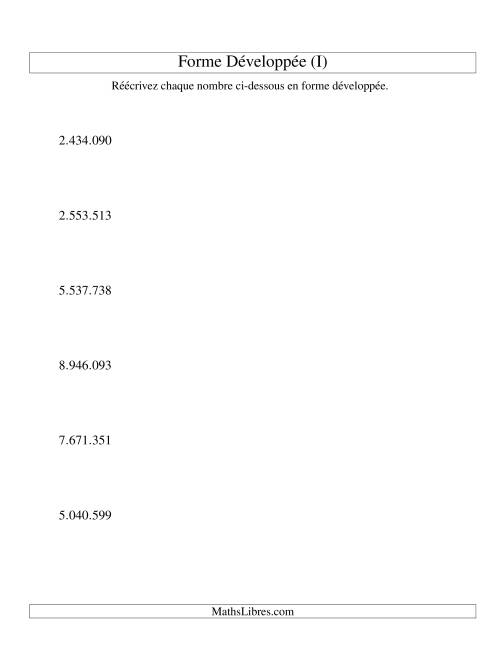 Écriture de nombres en forme dévoleppée 1.000.000 à 9.999.999 (version EU) (I)