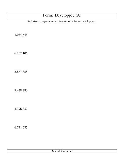 Écriture de nombres en forme dévoleppée 1.000.000 à 9.999.999 (version EU) (Tout)