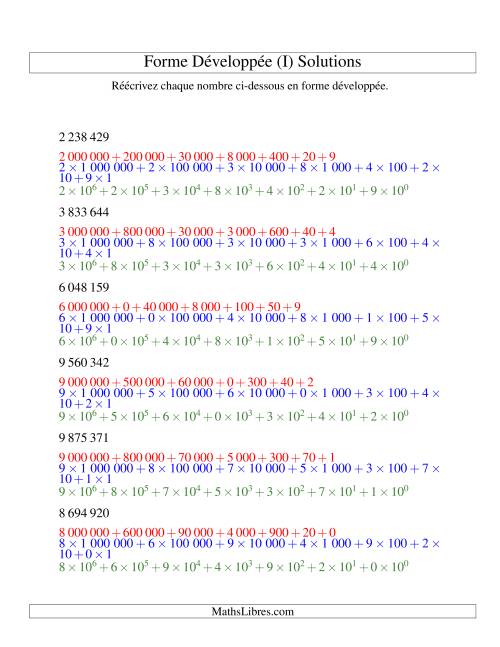 Écriture de nombres en forme dévoleppée 1 000 000 à 9 999 999 (version SI) (I) page 2