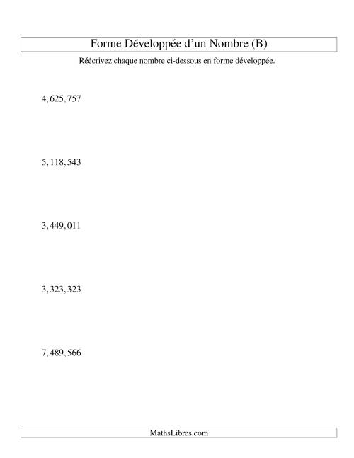Écriture de nombres en forme dévoleppée 1,000,000 à 9,999,999 (version US) (B)