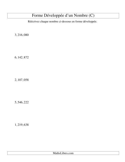 Écriture de nombres en forme dévoleppée 1,000,000 à 9,999,999 (version US) (C)