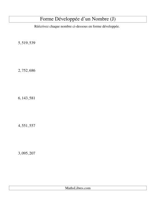 Écriture de nombres en forme dévoleppée 1,000,000 à 9,999,999 (version US) (J)