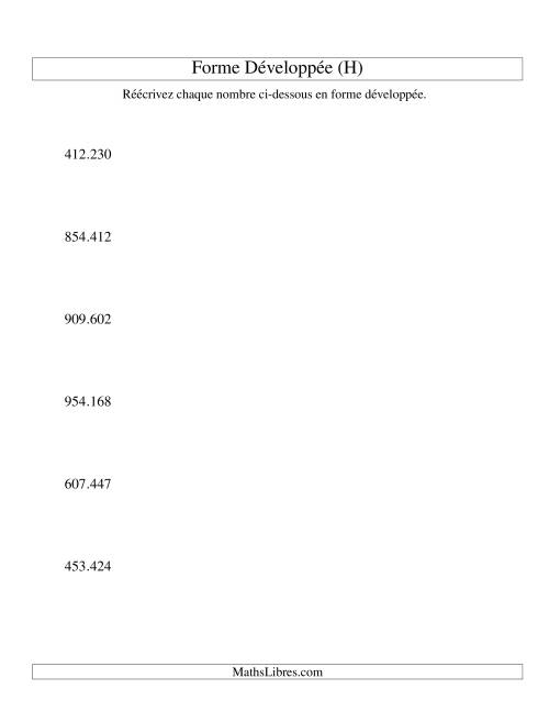 Écriture de nombres en forme dévoleppée 100.000 à 999.999 (version EU) (H)