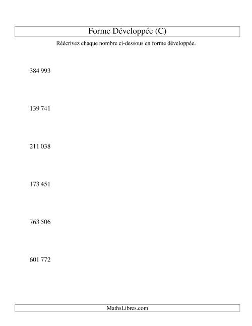 Écriture de nombres en forme dévoleppée 100 000 à 999 999 (version SI) (C)
