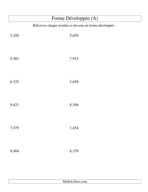 Écriture de nombres en forme dévoleppée 1.000 à 9.999 (version EU) (A)