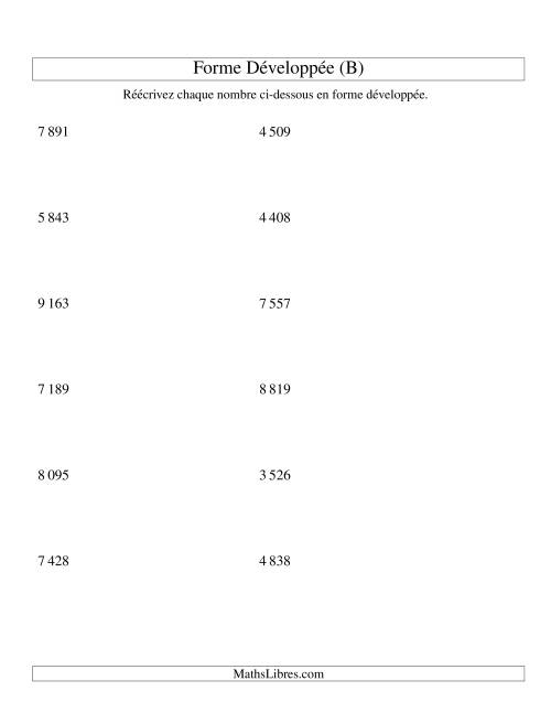 Écriture de nombres en forme dévoleppée 1 000 à 9 999 (version SI) (B)