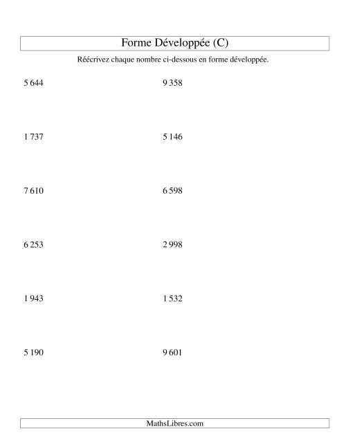 Écriture de nombres en forme dévoleppée 1 000 à 9 999 (version SI) (C)