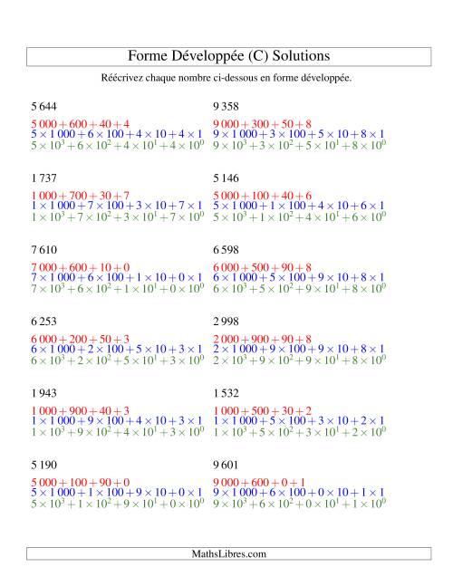 Écriture de nombres en forme dévoleppée 1 000 à 9 999 (version SI) (C) page 2