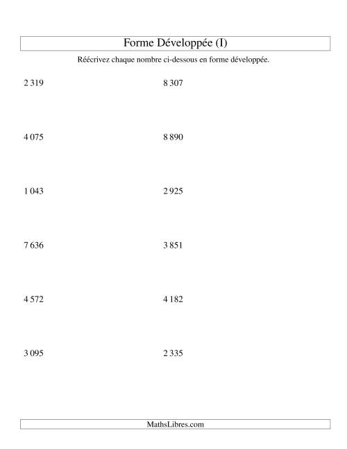 Écriture de nombres en forme dévoleppée 1 000 à 9 999 (version SI) (I)