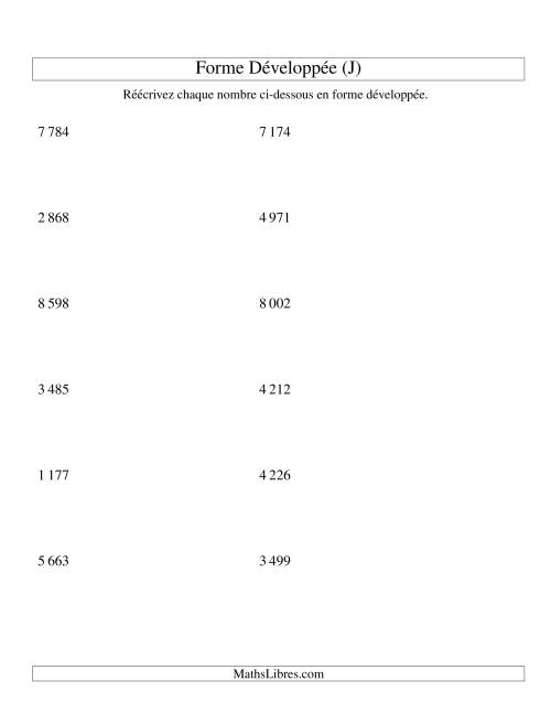 Écriture de nombres en forme dévoleppée 1 000 à 9 999 (version SI) (J)