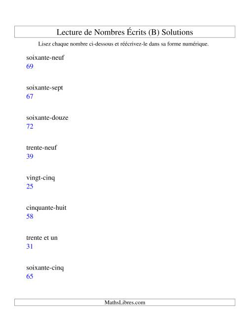 Lecture de nombres écrits -- 2-chiffres (B) page 2