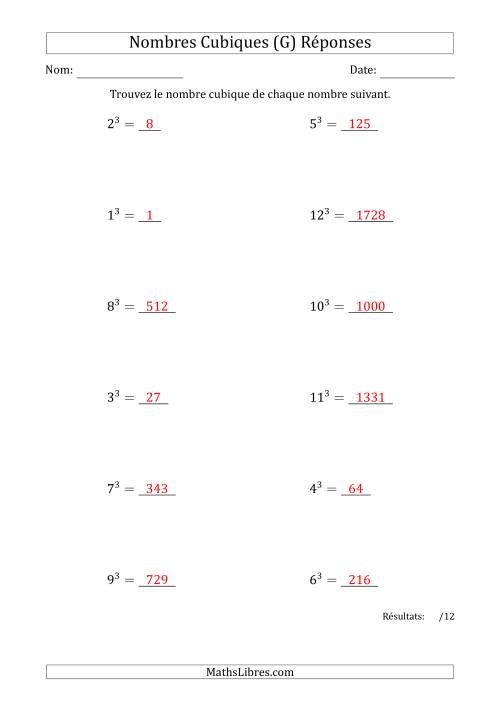 Nombres Cubiques de 1 à 12 (G) page 2