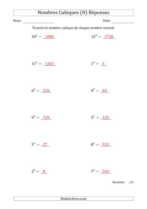 Nombres Cubiques de 1 à 12 (H) page 2