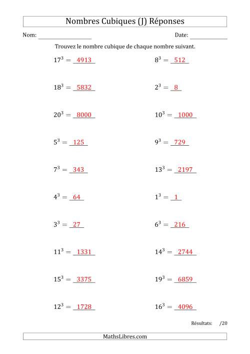 Nombres Cubiques de 1 à 20 (J) page 2