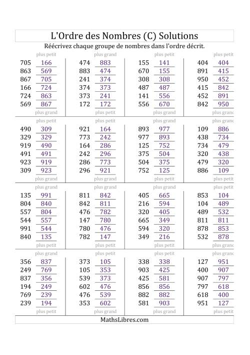 Classification en ordre des nombres entre 100 et 999 (C) page 2