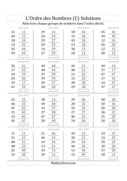 Classification en ordre des nombres entre 10 et 50 (C) page 2