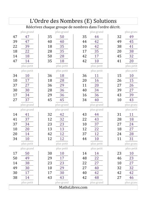 Classification en ordre des nombres entre 10 et 50 (E) page 2