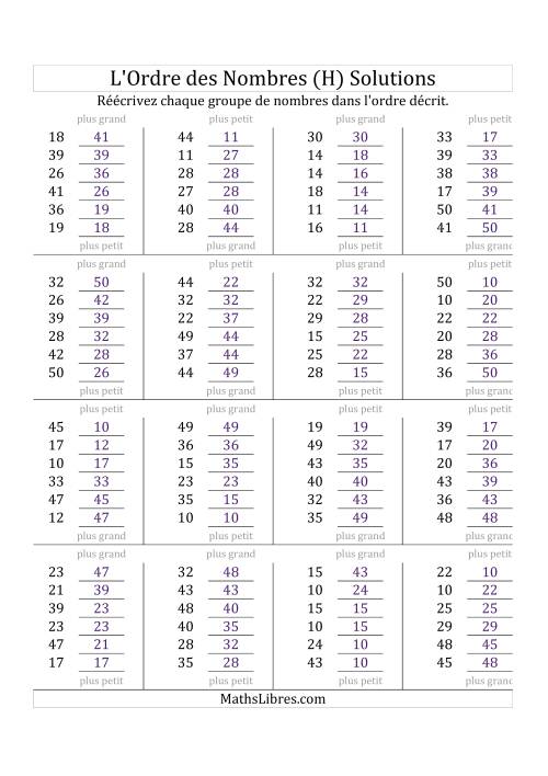 Classification en ordre des nombres entre 10 et 50 (H) page 2