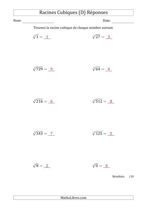 Racines Cubiques de 0 à 9 (D) page 2
