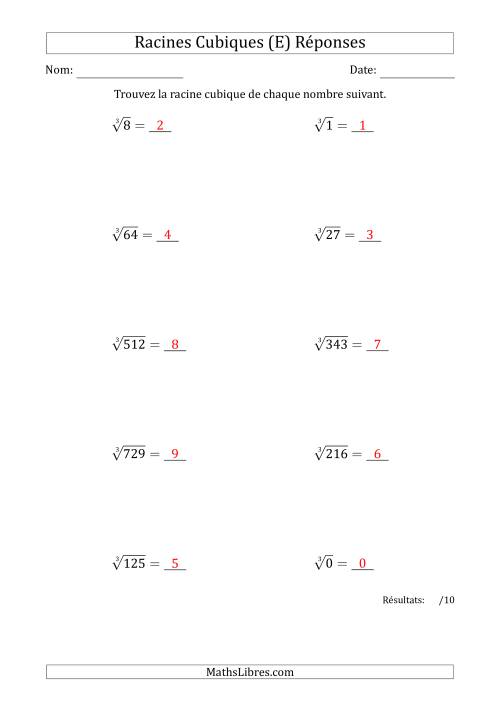 Racines Cubiques de 0 à 9 (E) page 2