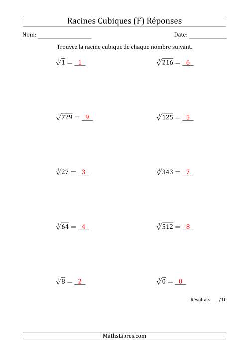 Racines Cubiques de 0 à 9 (F) page 2